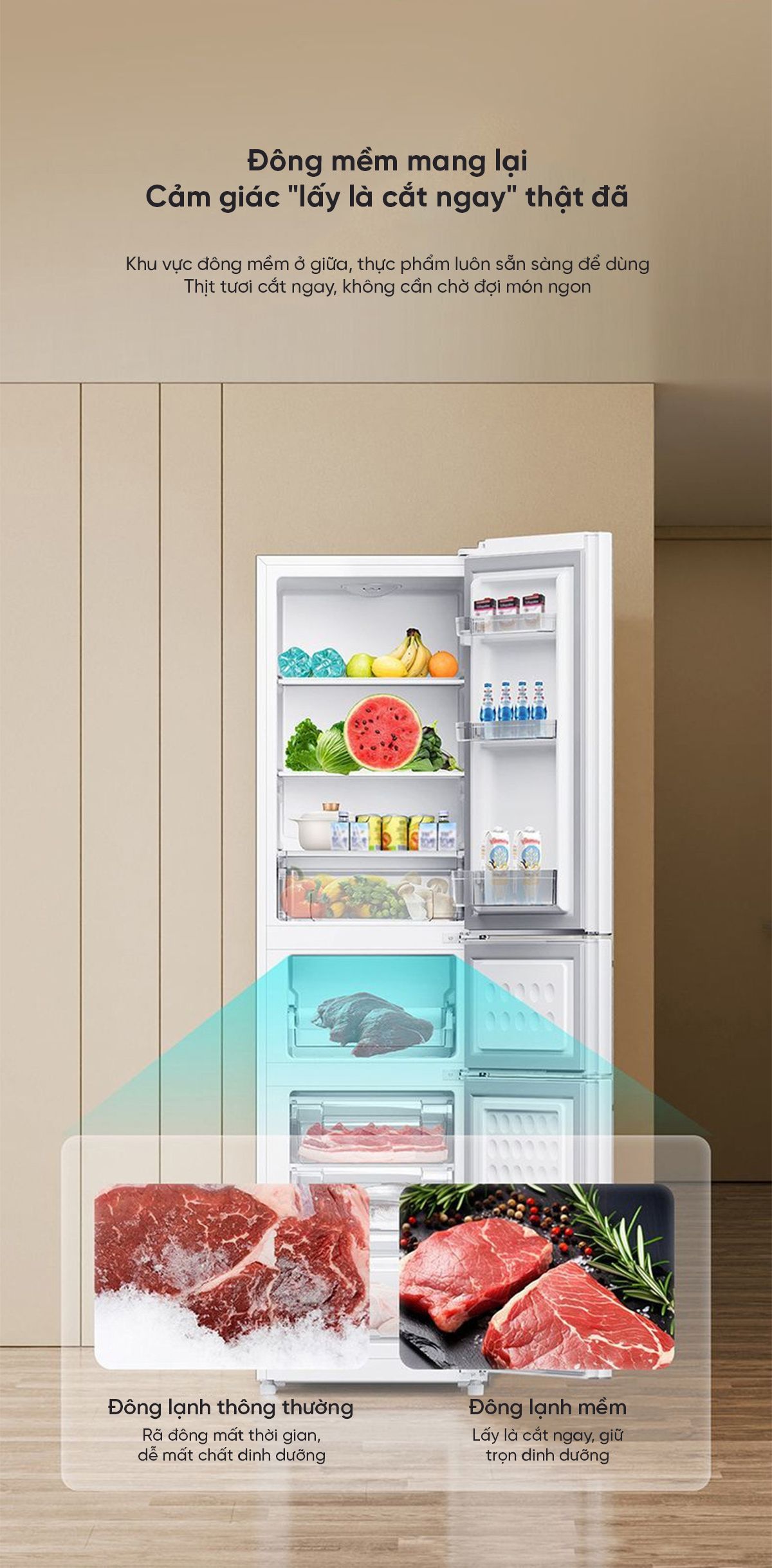 Tủ lạnh Xiaomi Mijia 205L, 3 cửa, pha lê trắng, có ngăn đông mềm