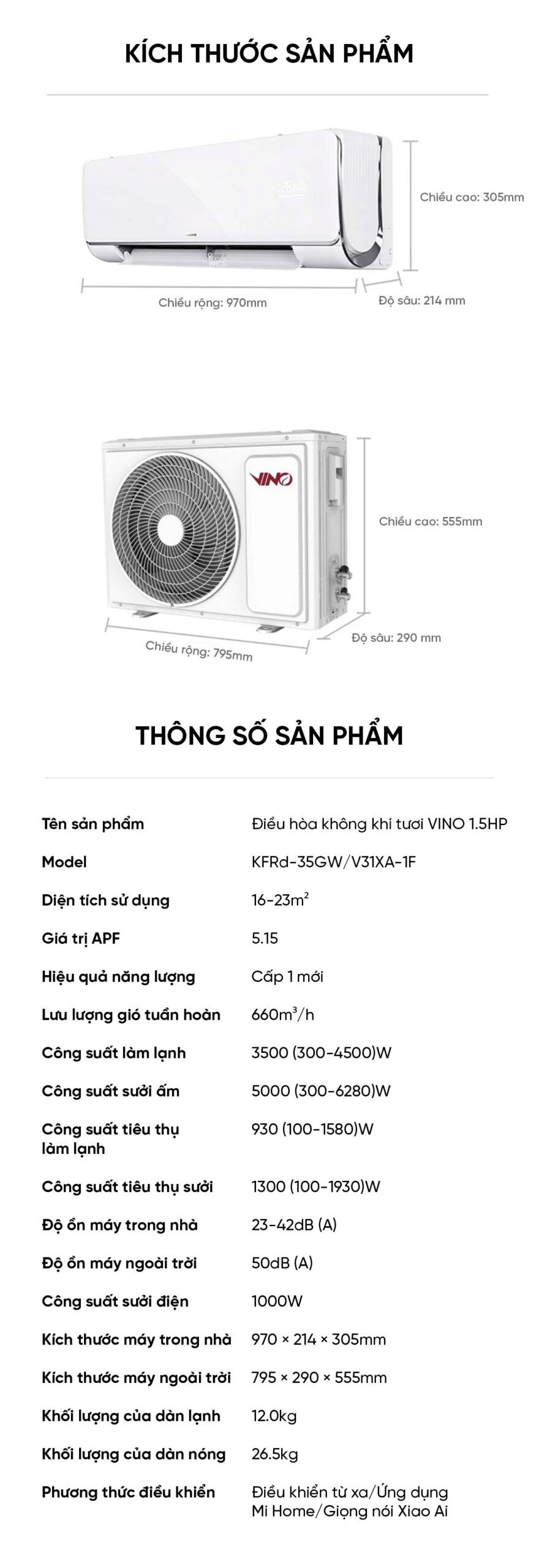 Điều hòa 2 chiều thông minh Xiaomi Vino KFRD-35GWV31XA-1F 1.5HP