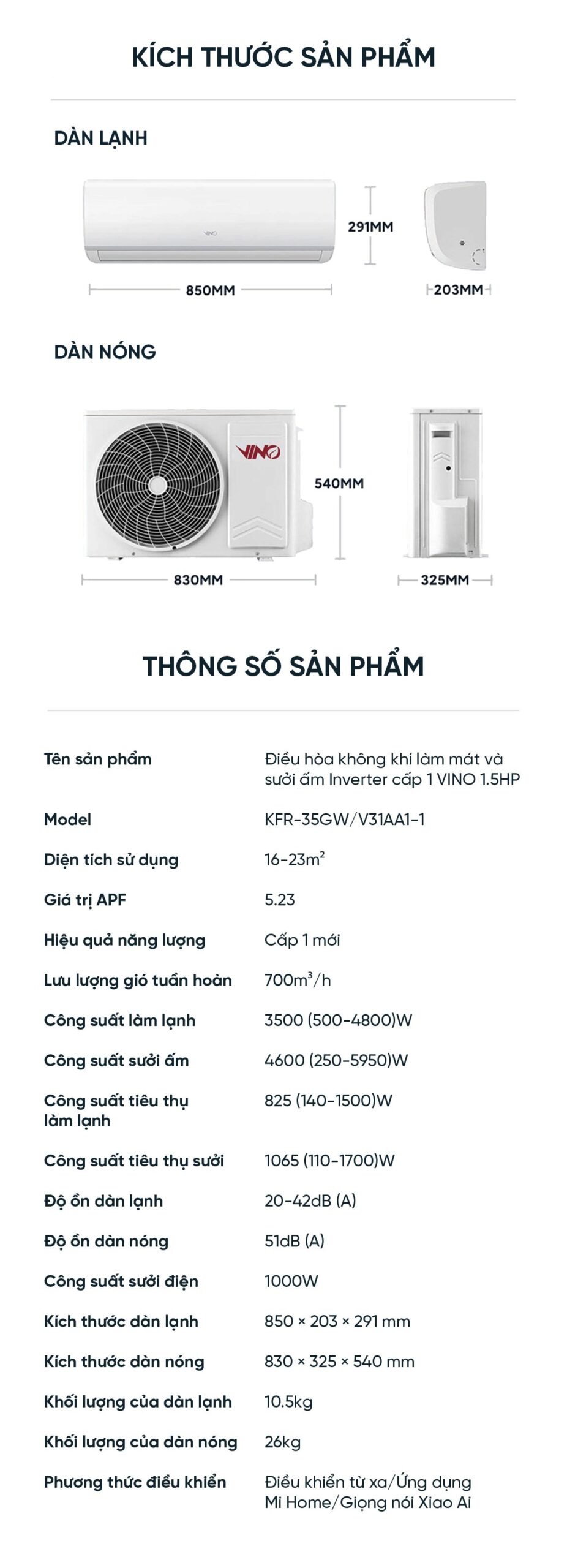 Điều hòa 2 chiều thông minh Xiaomi Vino 1.5HP tiết kiệm điện cấp 1 KFR-35GWV31AA1-1