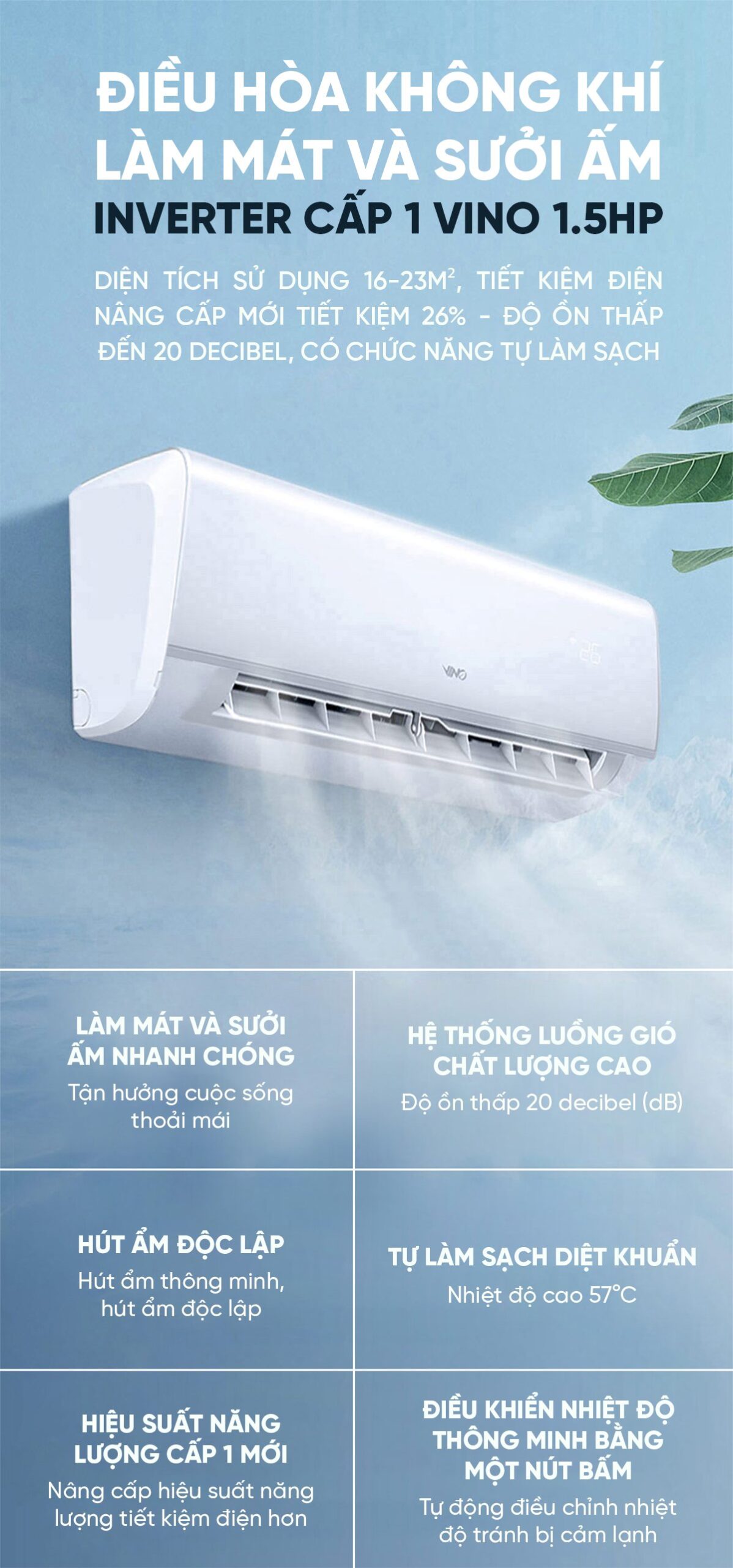 Điều hòa 2 chiều thông minh Xiaomi Vino 1.5HP tiết kiệm điện cấp 1 KFR-35GWV31AA1-1
