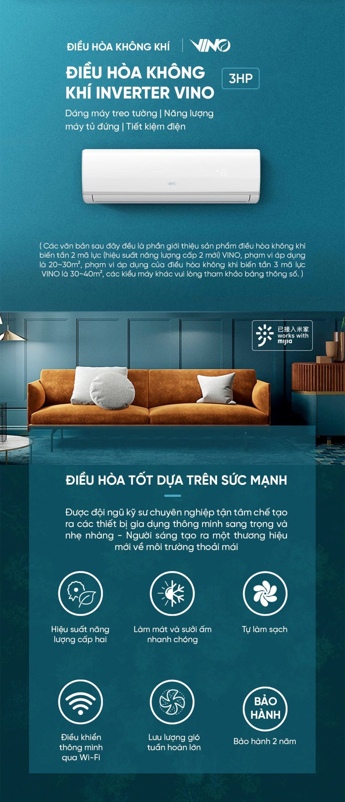 Điều hòa 2 chiều thông minh Xiaomi Vino 3HP tiết kiệm điện KFR-72GW/V31AA2-N2