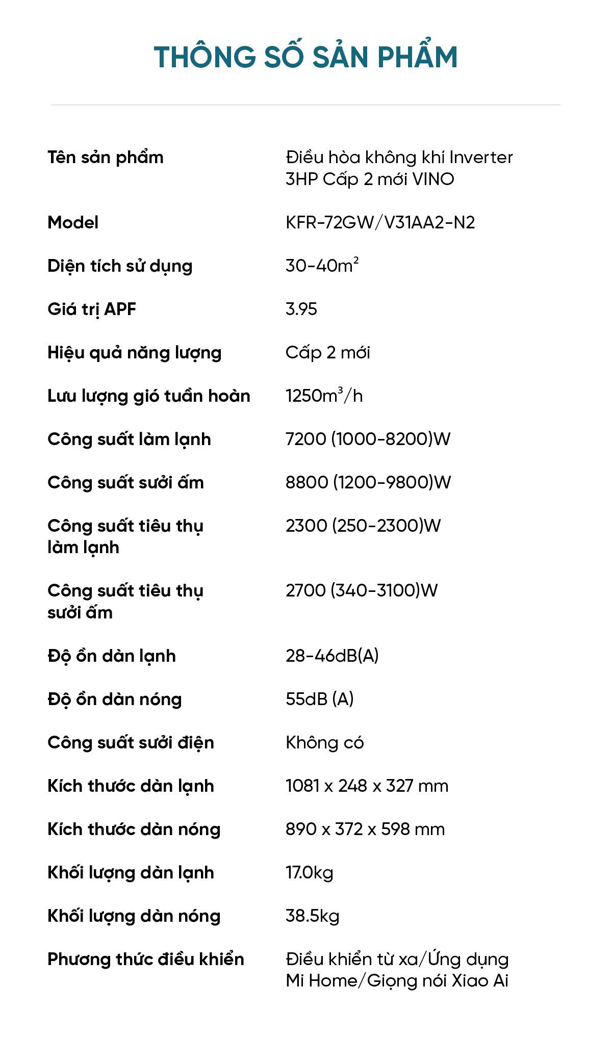 Điều hòa 2 chiều thông minh Xiaomi Vino 3HP tiết kiệm điện KFR-72GW/V31AA2-N2