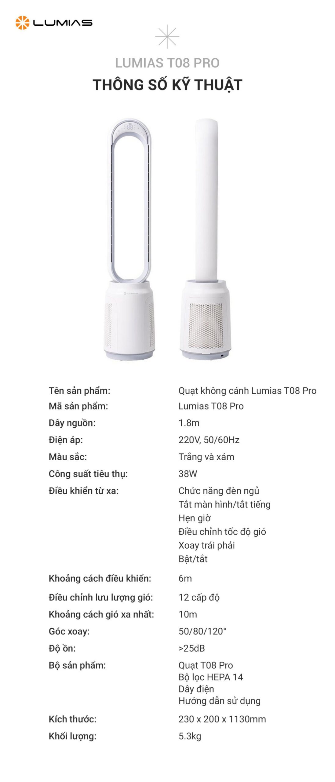 Quạt không cánh Lumias T08 Pro