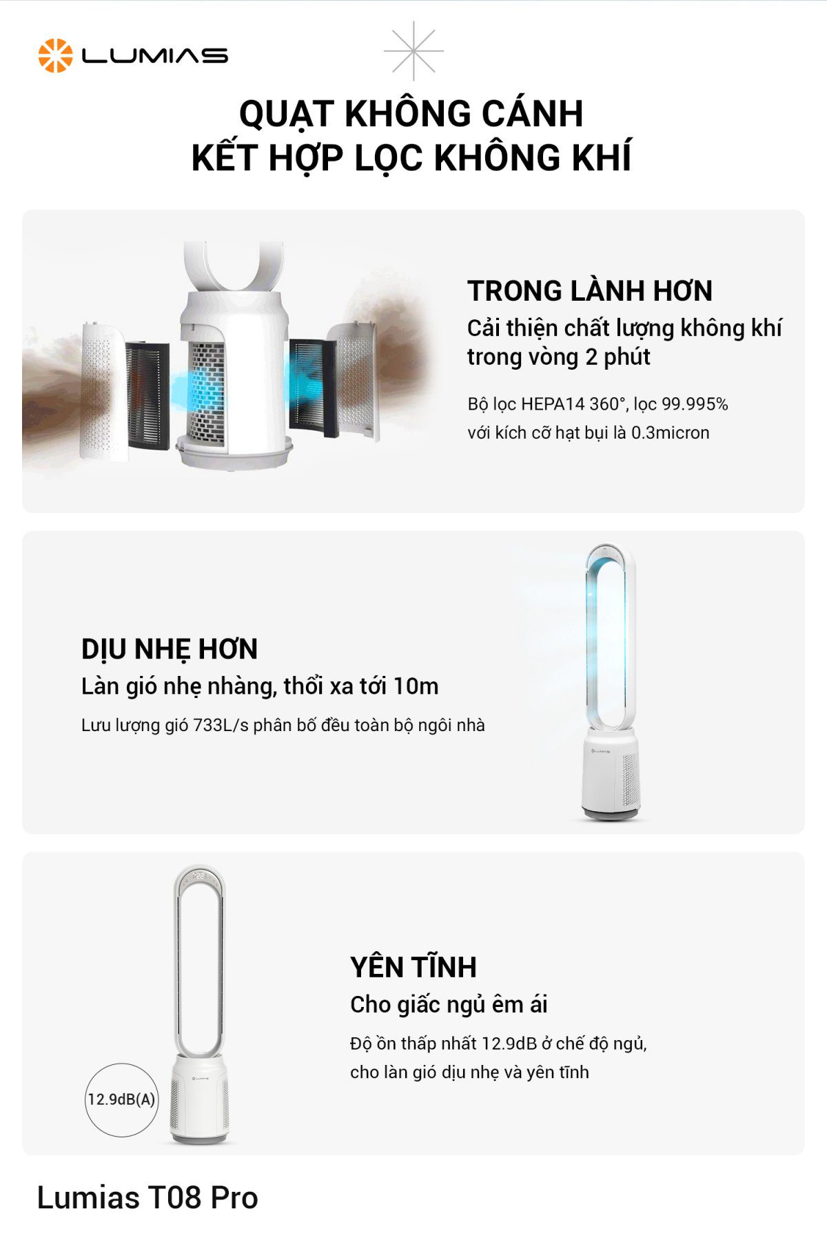 Quạt không cánh Lumias T08 Pro