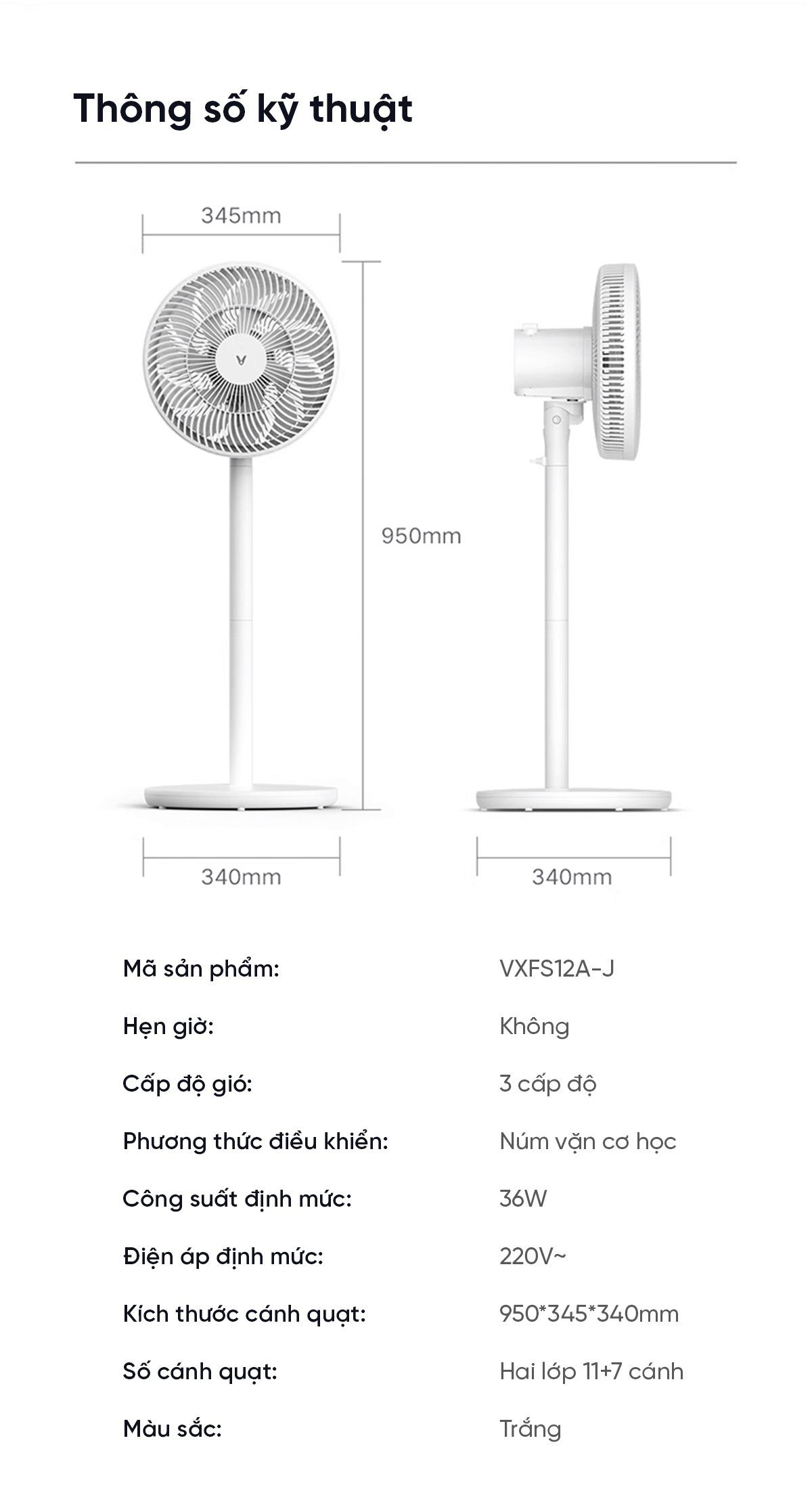 Quạt cây Xiaomi Viomi Động Cơ Không Chổi Than 18 Cánh