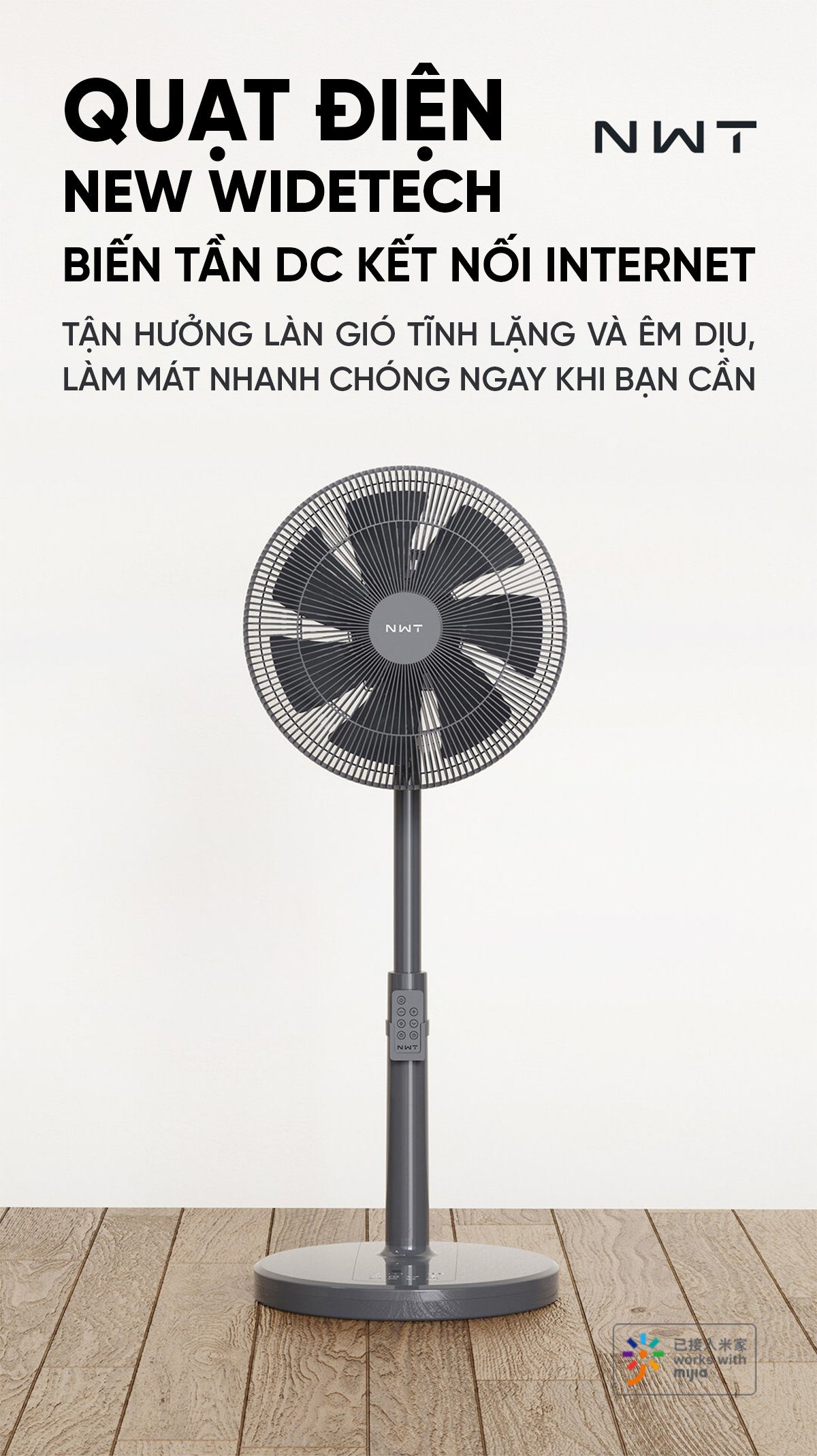 Quạt Cây Thông Minh Kết Nối App Mihome Xiaomi New Widetech Trắng