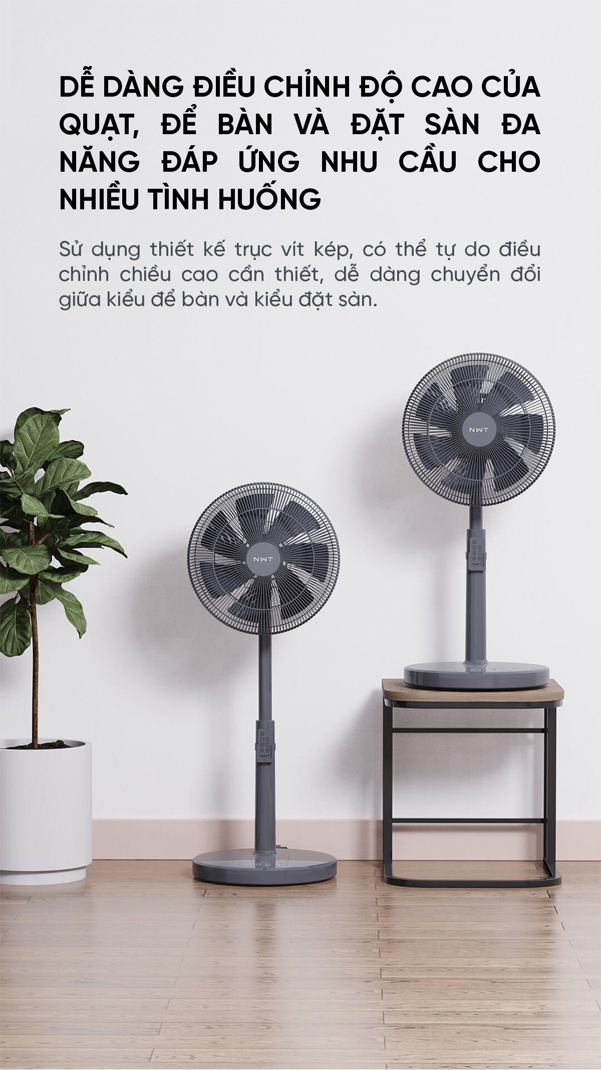 Quạt Cây Thông Minh Kết Nối App Mihome Xiaomi New Widetech Trắng