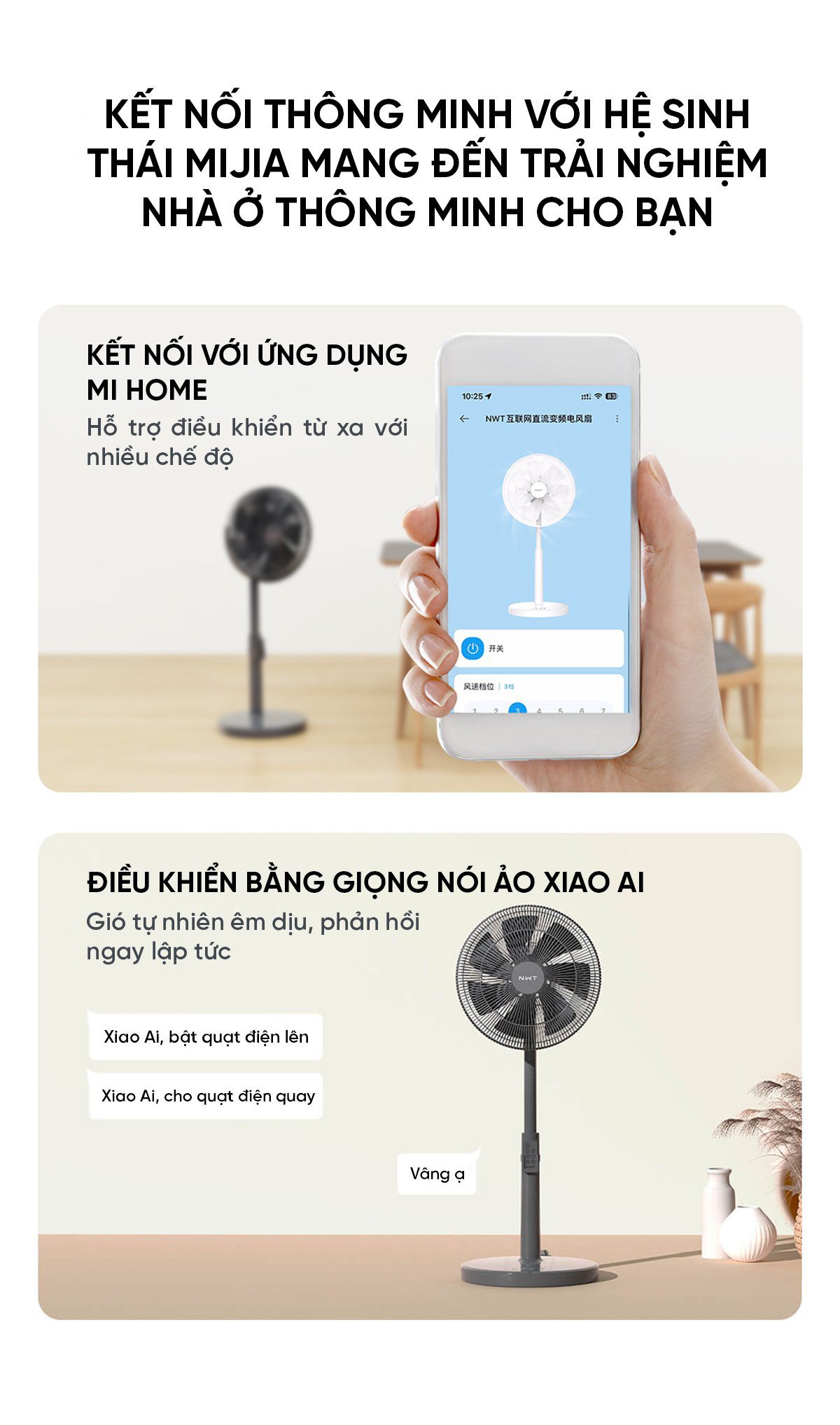 Quạt Cây Thông Minh Kết Nối App Mihome Xiaomi New Widetech Trắng