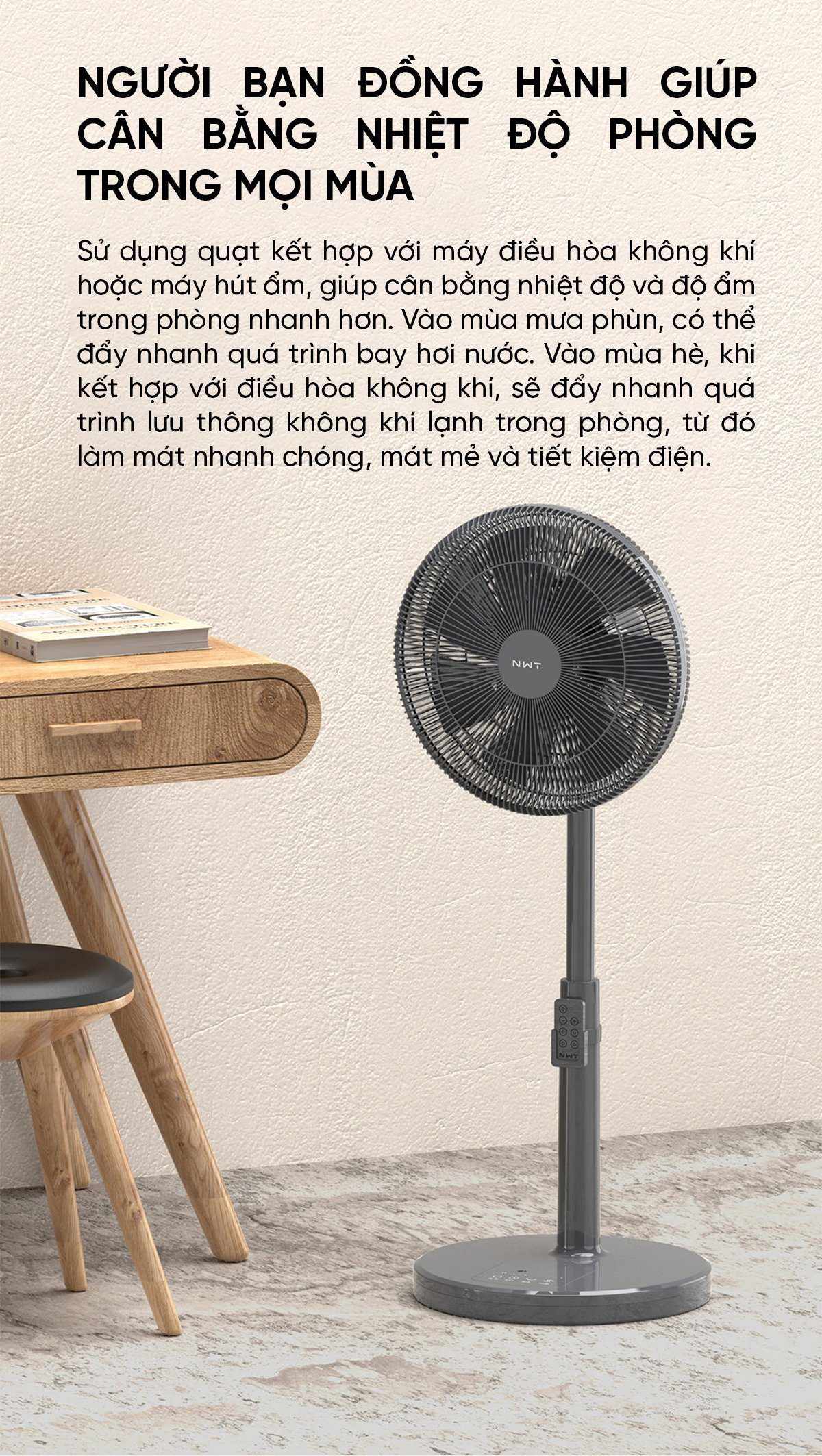 Quạt Cây Thông Minh Kết Nối App Mihome Xiaomi New Widetech Trắng