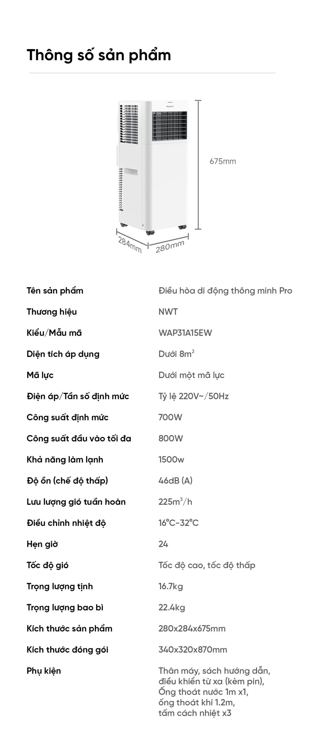 Điều hòa di động thông minh Xiaomi NWT Pro WAP31A15EW