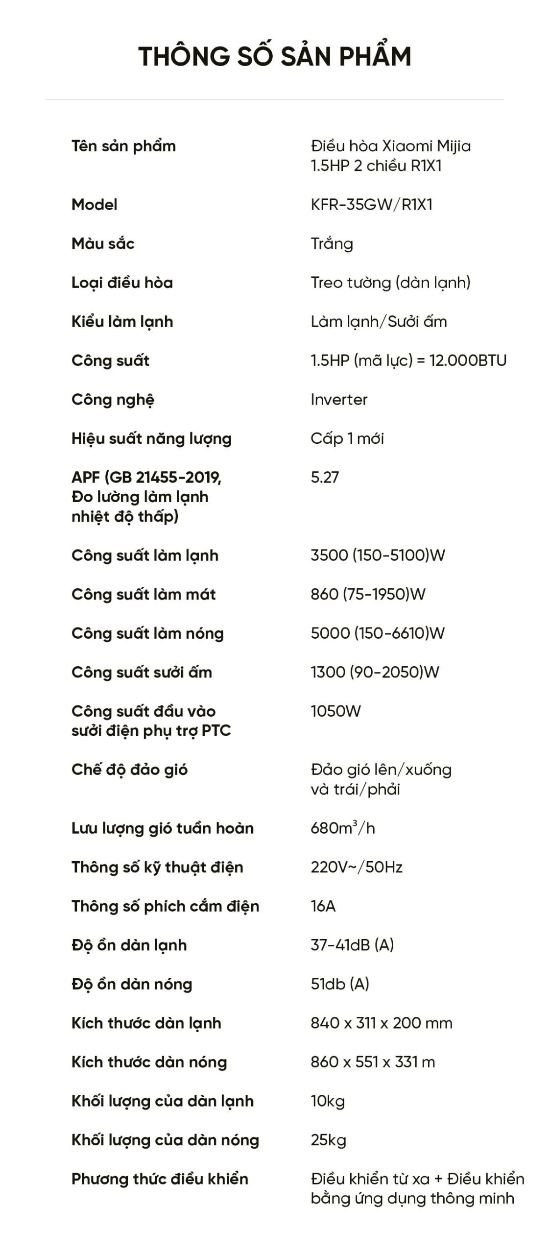 Điều hoà Thông Minh 2 chiều Xiaomi Mijia Inverter KFR-35GW – R1X1 1.5HP (12000 BTU)