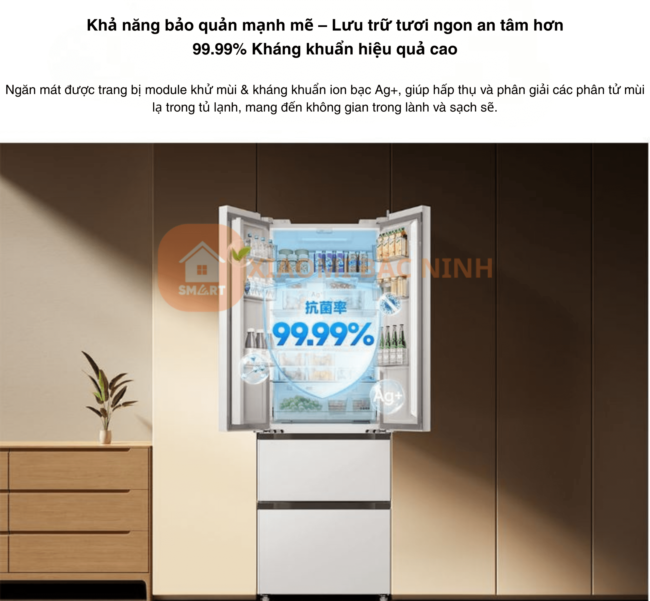 Tủ lạnh 4 cánh Xiaomi Mijia 400L BCD-400WFMBI – Thiết kế kiểu Pháp, kháng khuẩn 99.99%