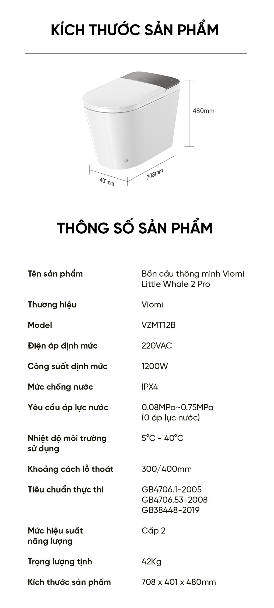 Bồn cầu thông minh Viomi Little Whale 2 Pro