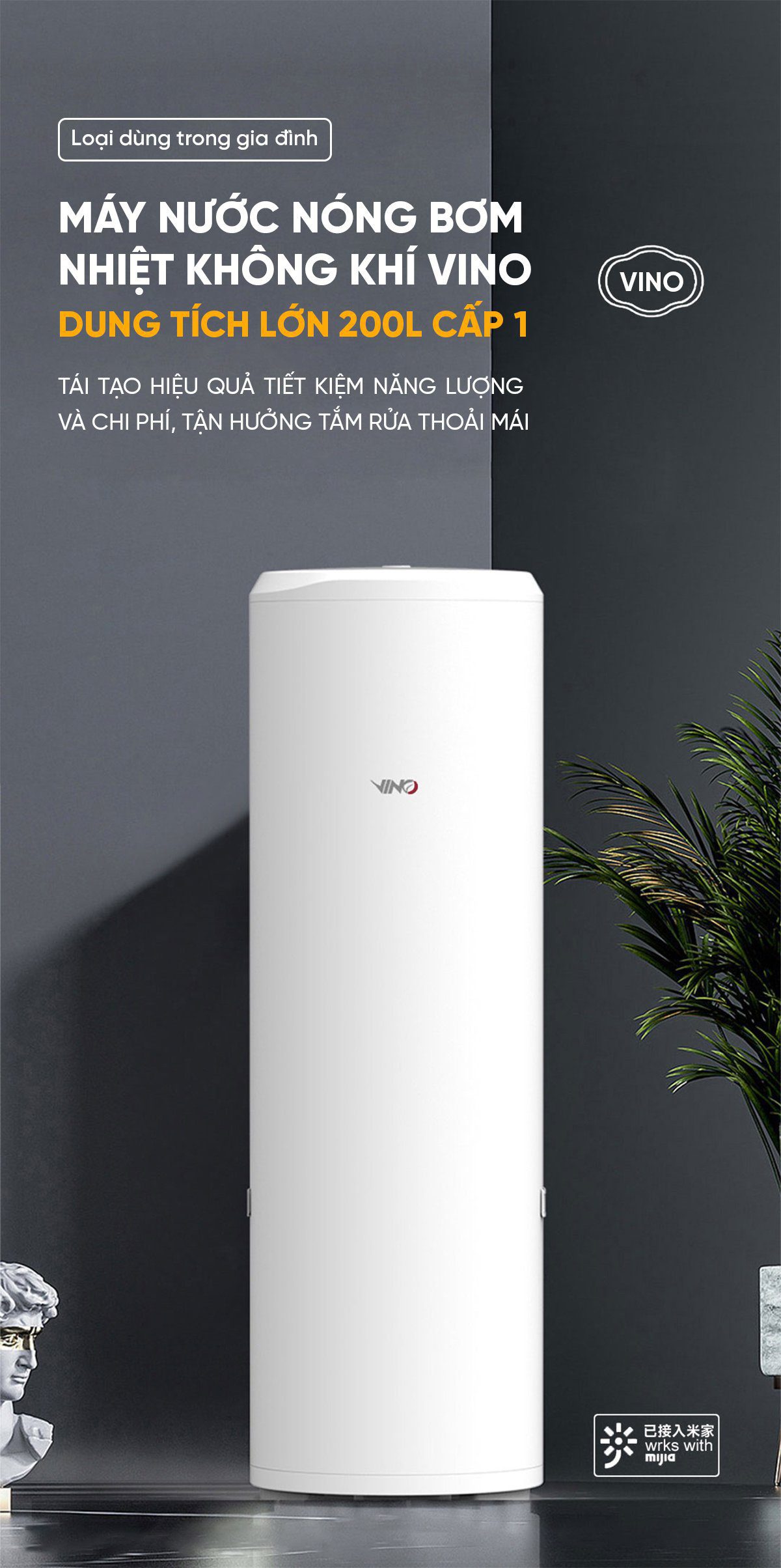 Máy nước nóng bơm nhiệt không khí Xiaomi Vino 200L Tiết Kiệm Điện