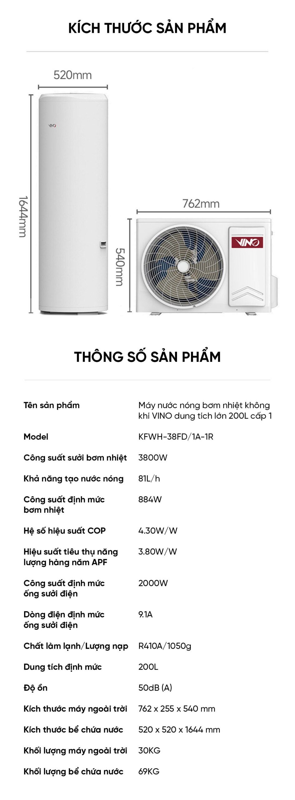 Máy nước nóng bơm nhiệt không khí Xiaomi Vino 200L Tiết Kiệm Điện