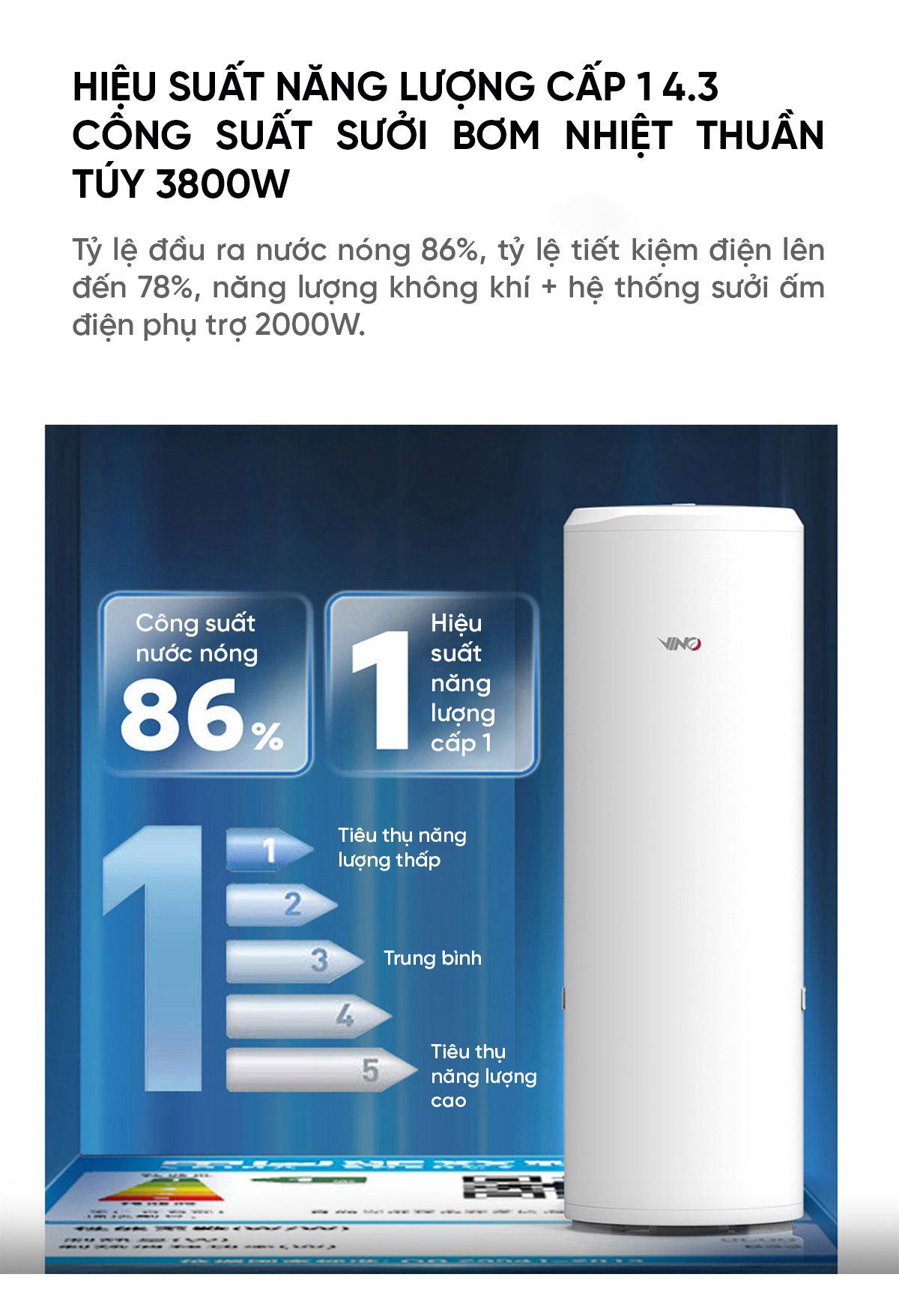 Máy nước nóng bơm nhiệt không khí Xiaomi Vino 200L Tiết Kiệm Điện