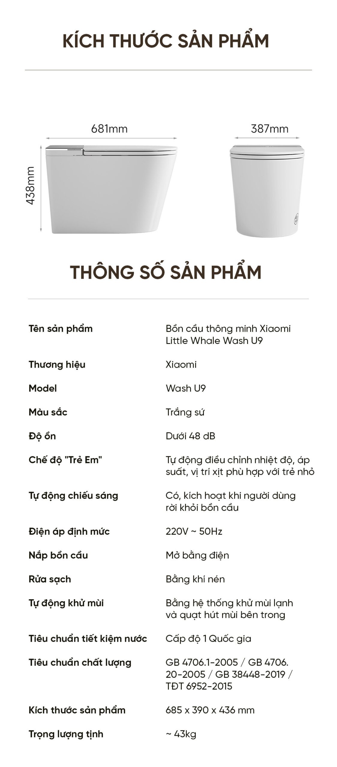 Bồn cầu thông minh Xiaomi Little Whale Wash U9